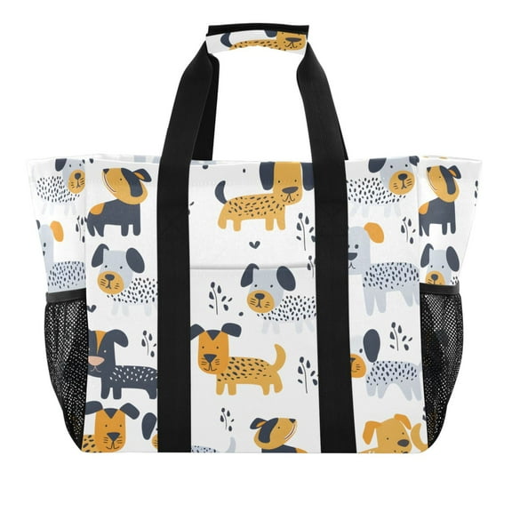 Reusable Grocery Bags with Handle Side Pocket Waterproof Shopping Portable Tote Hand Paint Dog and Plant