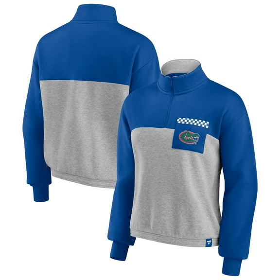 Women's Fanatics Royal/Heathered Gray Florida Gators Sideline to Sideline Colorblock Quarter-Zip Jacket