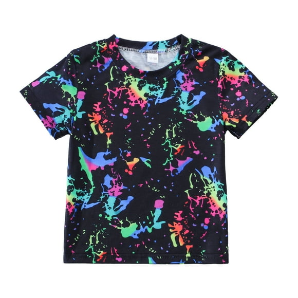 T-Shirt Printing Machine, Boys and Girls Printed T-Shirt Color Collision Abstract Trend Creatives Digital Printing Personalized T-Shirt 1-5 Years Old