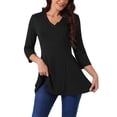 thumbnail image 1 of INSPIRAR CHIC Blusas Básicas de Mujer con Cuello en V y Manga 3/4 con Bolsillos, Corte Suelto, Color Negro, 1 of 5