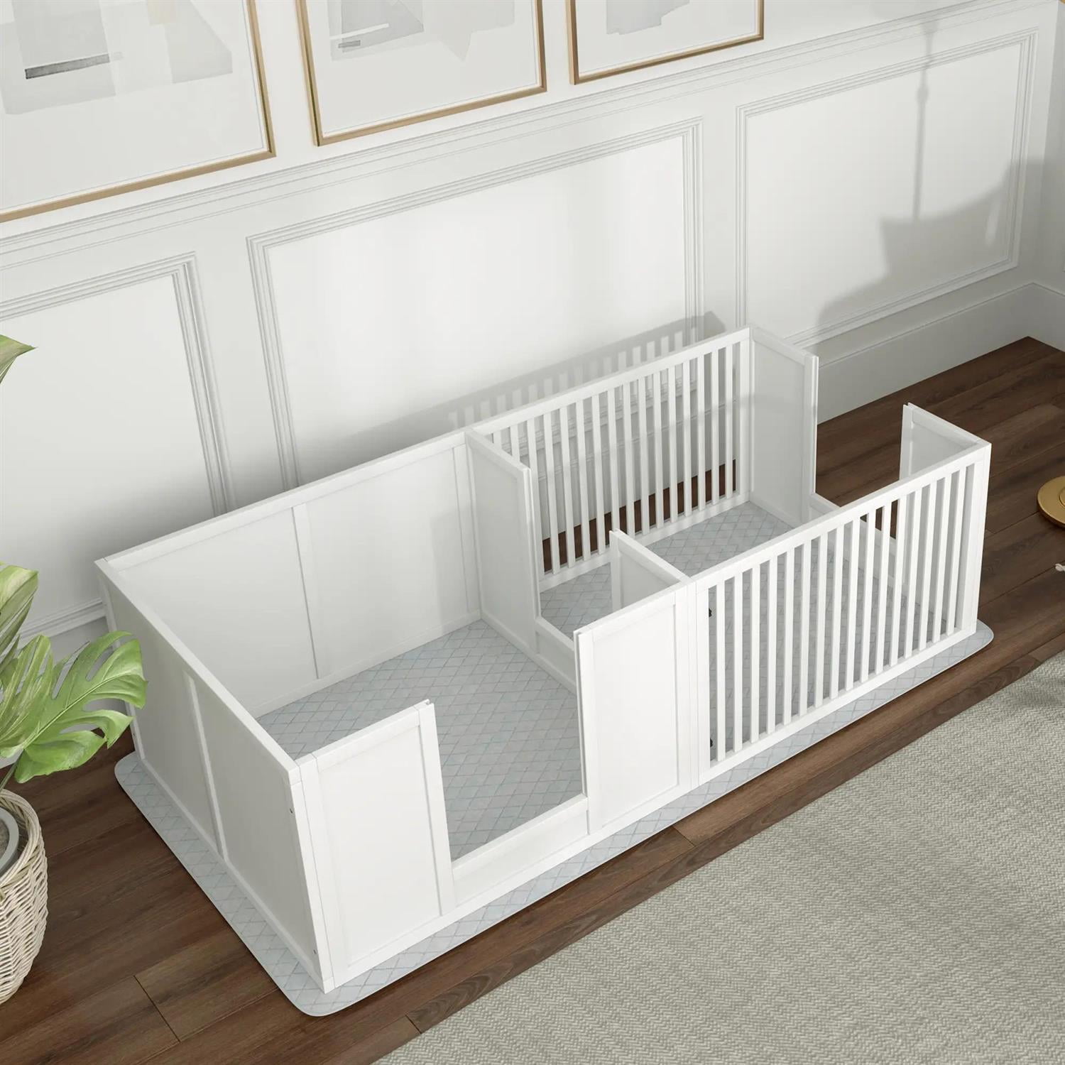 Pefilos 65" Indoors Puppies Whelping Box for Large Breed Dogs, Puppy Playpen with Waterproof Pee Pad & Adjustable Door, Waterproof & Rustproof Whelping Pen, White