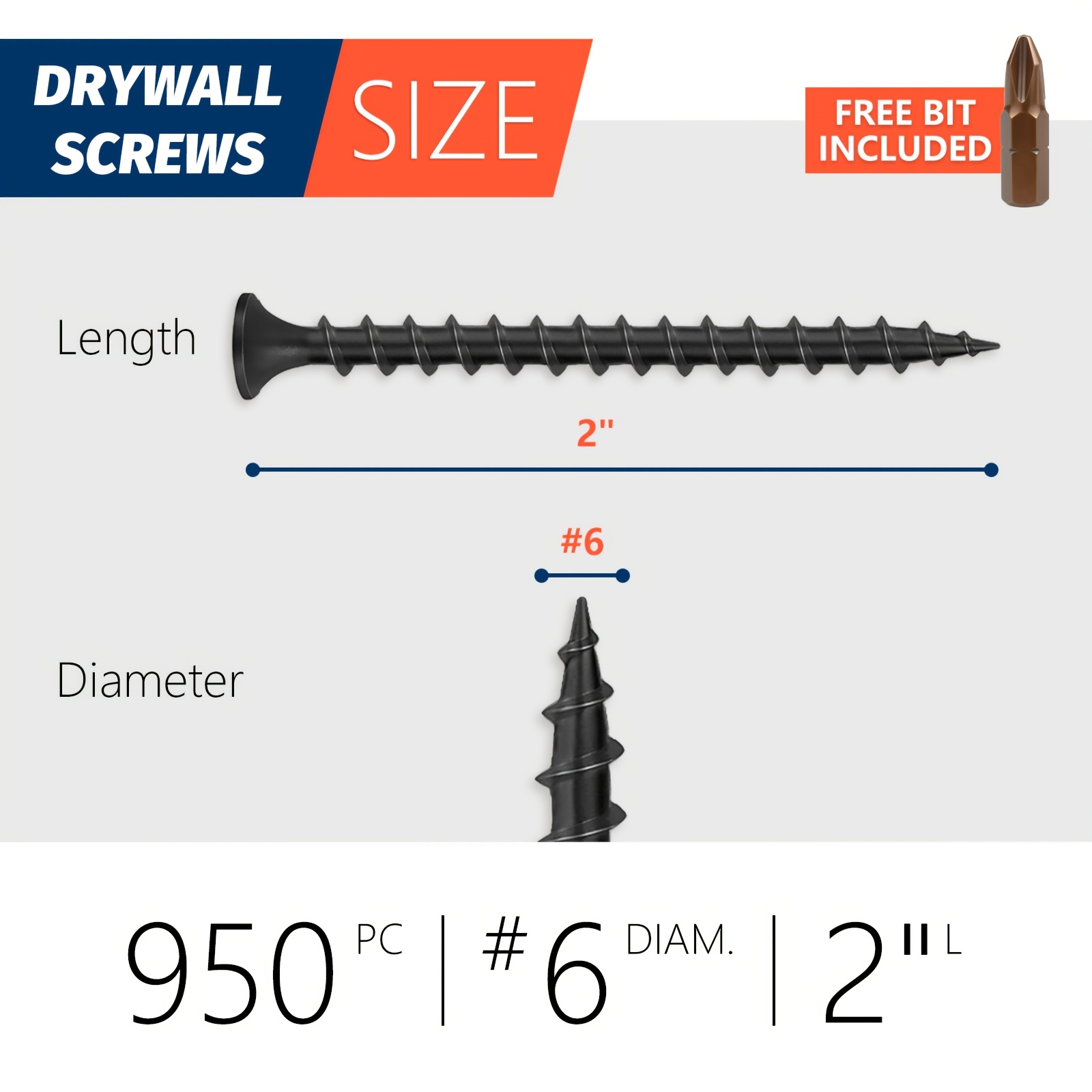 4.5lb #6 Drywall Screws, #2 Phillips Bugle Head, Coarse Thread Sharp Point, Black, Wood Screws