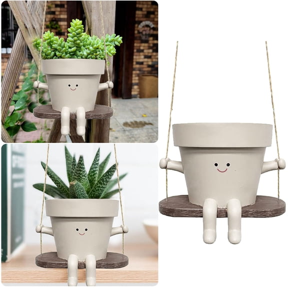 Flower Pots Swing Face Planter Wall Hanging Resin Flower Pot Ideal for Succulents Indoor Outdoor Home