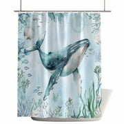 Shower Curtains for Bathroom-36"x72",Beach Cyan Whale Coral Shell Waterproof Bath Curtain Grommet Shower Curtain Set with Hooks,Summer Coastal Ocean Theme Washable Bath Accessories