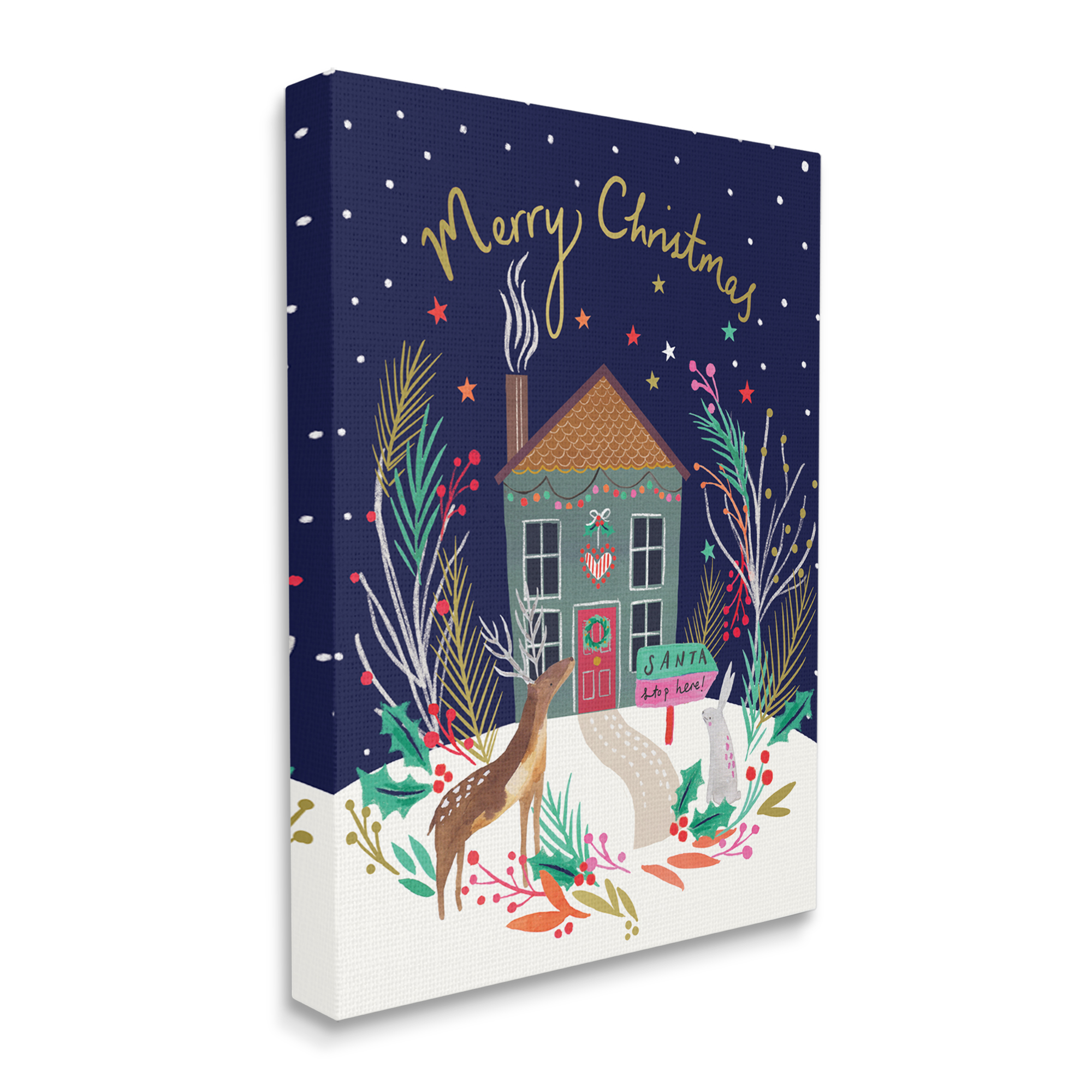 Stupell Indtries Merry Christmas Family Home Scene Festive Reindeer Holly,30 x 40,Design by Heather McLaughlin