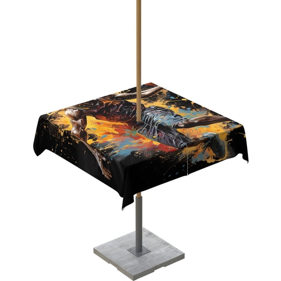 Fsddascl Basketball Player Outdoor Tablecloth - 60x60 Inch Square Dining Table Cover, Watercolor Modern Abstract Art Waterproof Outdoor Table Cloth with Umbrella Hole & Zipper for Picnic/Patio/Party