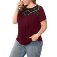thumbnail image 5 of Agnes Orinda Women's Plus Size Lace Insert Short Sleeves Round Neck T-shirts, 5 of 6