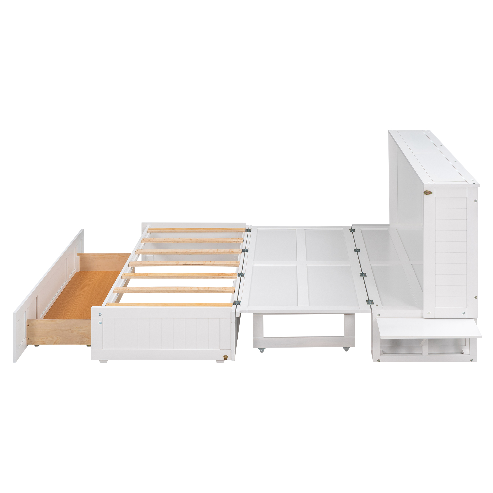 Euroco Queen Size Murphy Bed with Shelf and Drawers, Convertible into a Cabinet with USB Charging Station for Adult Living Room, Easy Open and Close