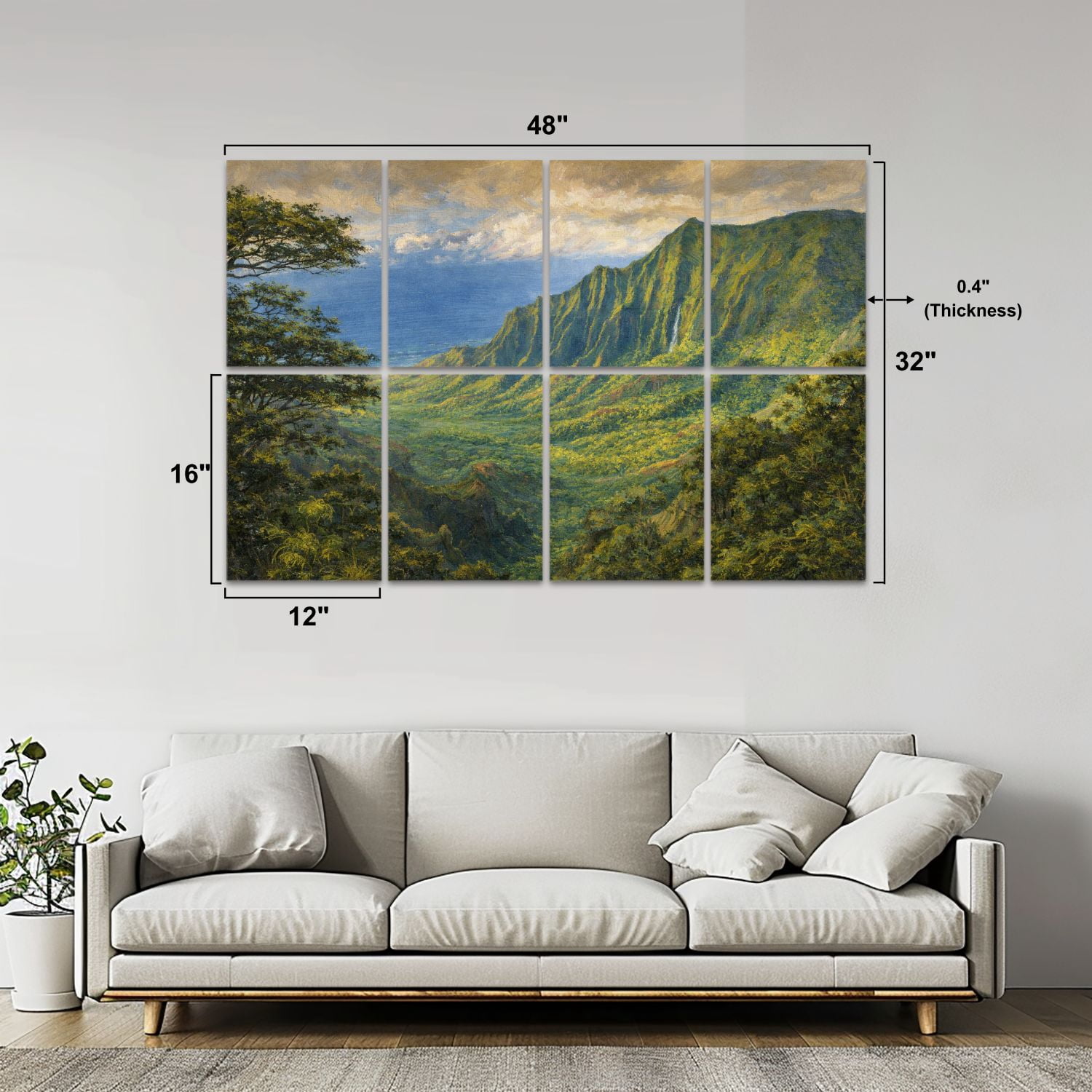 Rustic Farmhouse 8 Pack Art Acoustic Panels Sound Absorbing Island Hawaii Waterfall Decorative Soundproof Wall Panels Self Adhesive for Nursery Game Room Bedroom 48"x32"