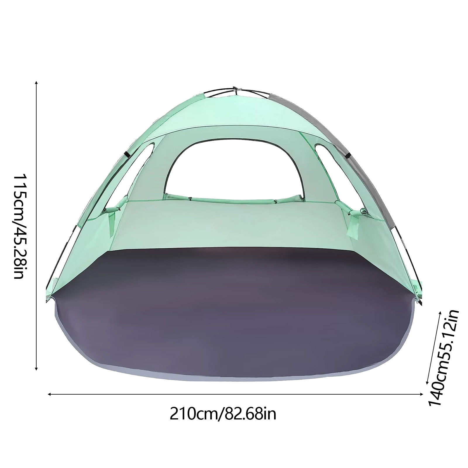 Beach Tent 3 4 Person UPF 50 Plus Sun Shelter Sky Blue Green, 210x140x115 cm, Portable Beach Camping Shade, Fiberglass Poles, 3 Way Ventilation, Sandbags, Stakes