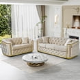 thumbnail image 3 of Wiilayok 62.6" Velvet Button Tufted Sofa, Mid-Century Classic Chesterfield Sofa Couch with Thick Backrest,Gold Stainless 2 Love Seat Couches for Living Room,Beige, 3 of 7