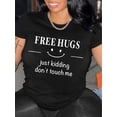 thumbnail image 1 of HUGS Print T-shirt, Casual Short Sleeve Crew Neck Top For Spring & Summer, Women's Clothing, 1 of 6