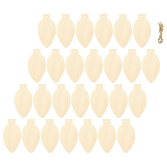50 Pieces Christmas Wooden Light Bulb Ornaments in Khaki for Holiday Home Decoration and Craft Projects Xmas Decor