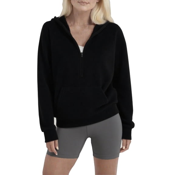 Turilly Womens Sherpa Pullovers Women's Loose Colored Fuzzy Fleece Half-Zip Hooded Raglan Long-Sleeved Sweatshirt