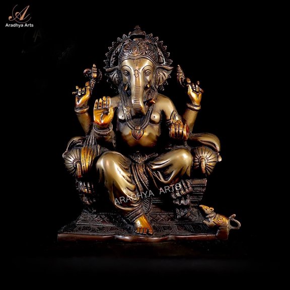 Aradhya Arts Brass Ganesh,  Antique  Lord Ganesha Height 9.45 inch for New Beginning, Home Décor, Temple, Office, Corner, Entrance, Best Gift