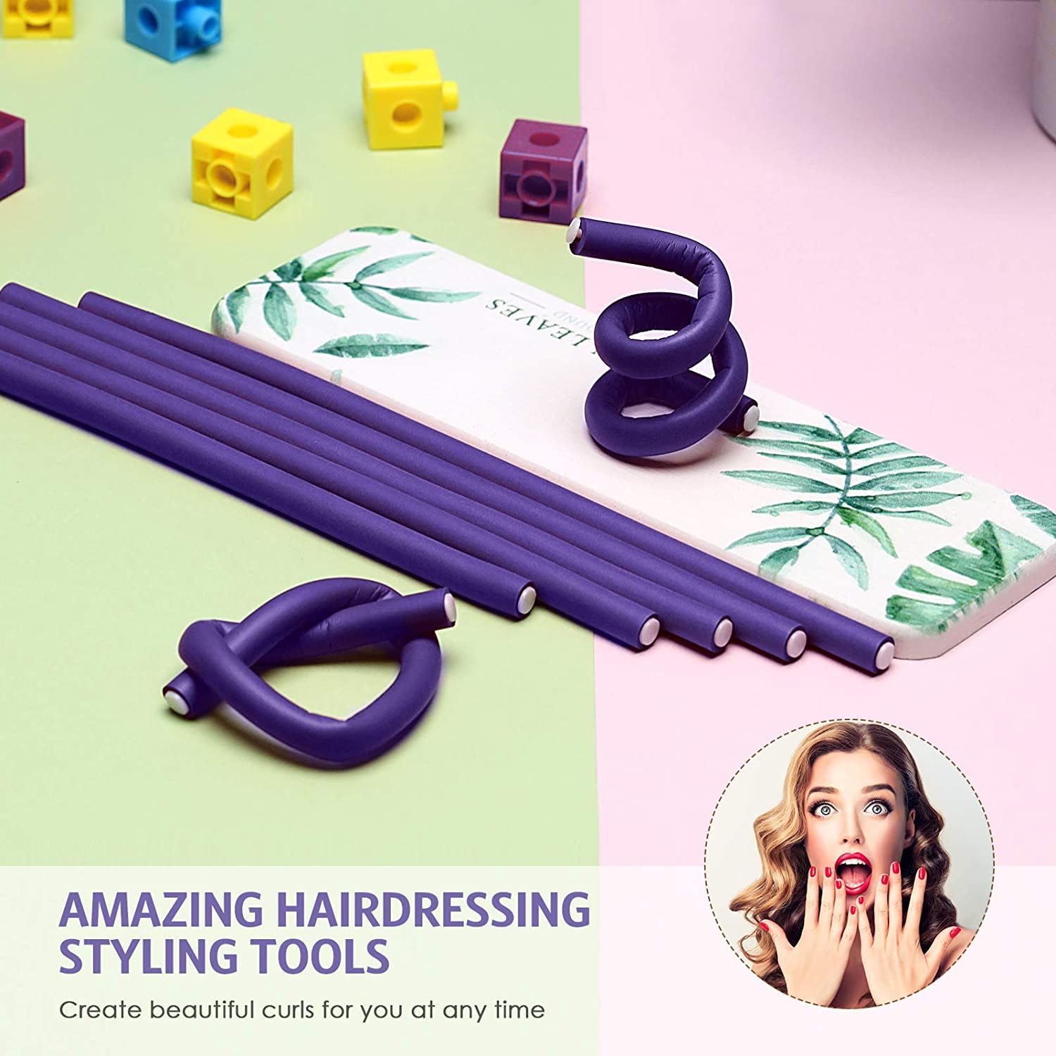 36 Pieces Flexible Foam Curling Rods Twist Foam Hair Roller Bendy Rollers Soft No Heat Hair Rollers and Hair Edge Brush Rat Tail Comb for Women Girls