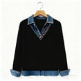 thumbnail image 6 of Trendy Long Sleeve Tops for Women with Denim Jean Patchwork Button Lapel V Neck Casual Spring Fall Sweatshirt (XL, Black), 6 of 6