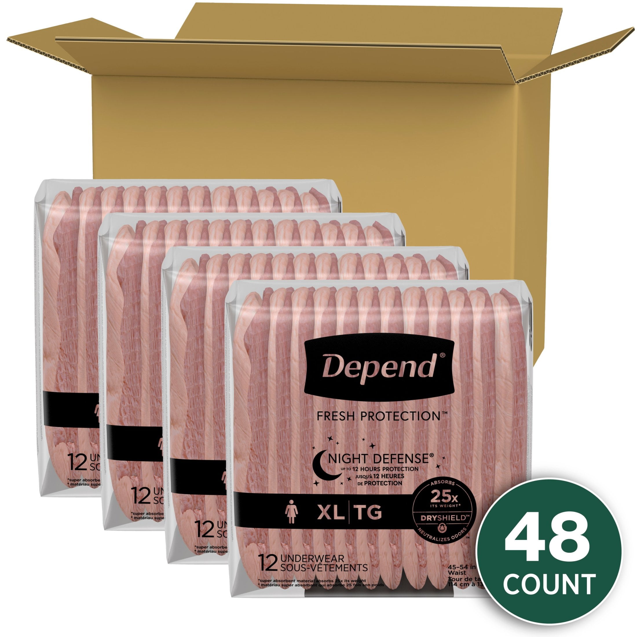 (2 pack) Depend Night Defense Incontinence Underwear for Women, Adult Diapers, XL (48 Count)