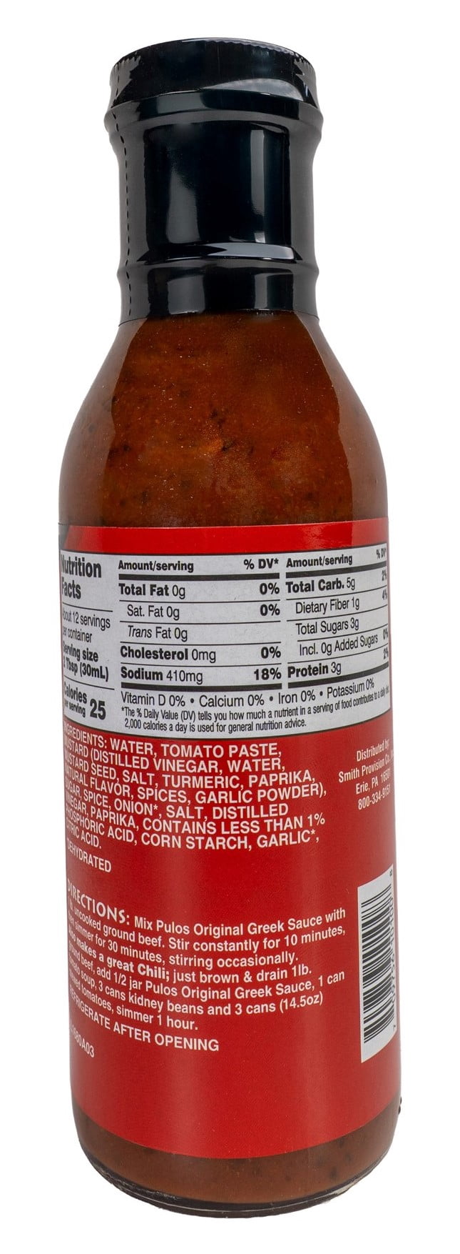 Pulos Original Sauce Greek Chili Hot Dog Sauce, 12 fl. oz Bottle, Brand= Pulos