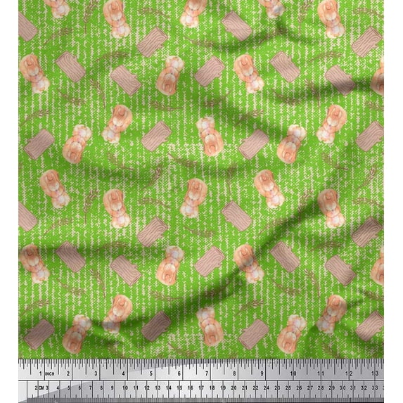 Soimoi Poly Georgette Fabric Leaves,Tree Stump & Squirrel Animal Print Fabric by Yard 42 Inch Wide