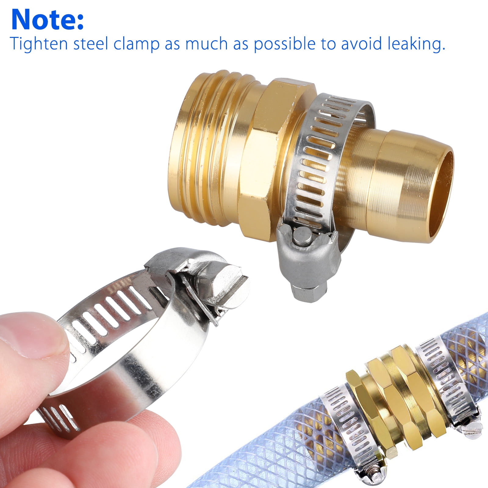 ZKZX 2Sets 5/8 Inch Aluminium Garden Hose Mender End Repair Kit,2Pcs 5/8 Barb Splicer Mender,Water Hose End Mender with Stainless Steel Clamp,Female and Male Hose Connector 2Sets with 2Splicers 