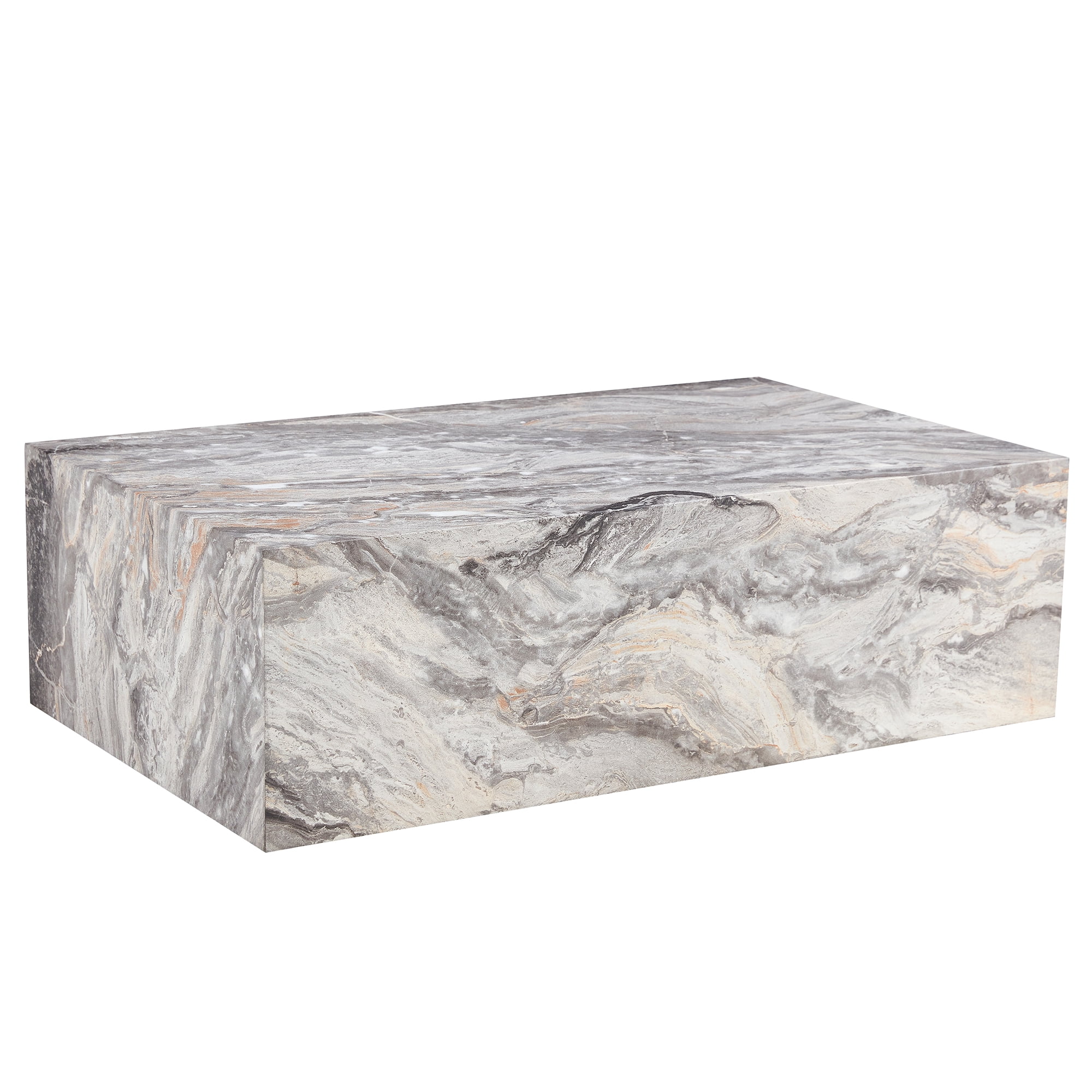 Coffee Table 39.3 Inch, Grey Stone Pattern MDF Side Table with Modern Texture Design, Accent Table for Living Room and Lounge, No Assembly Required, Gray