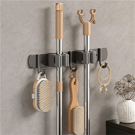 Broom Holder Wall Mount Mop(2 Racks with 3 Hooks),Garden Tool Storage Tool Rack Storage & Organization for the Home Plastic Hanger for Closet Garage Organizer