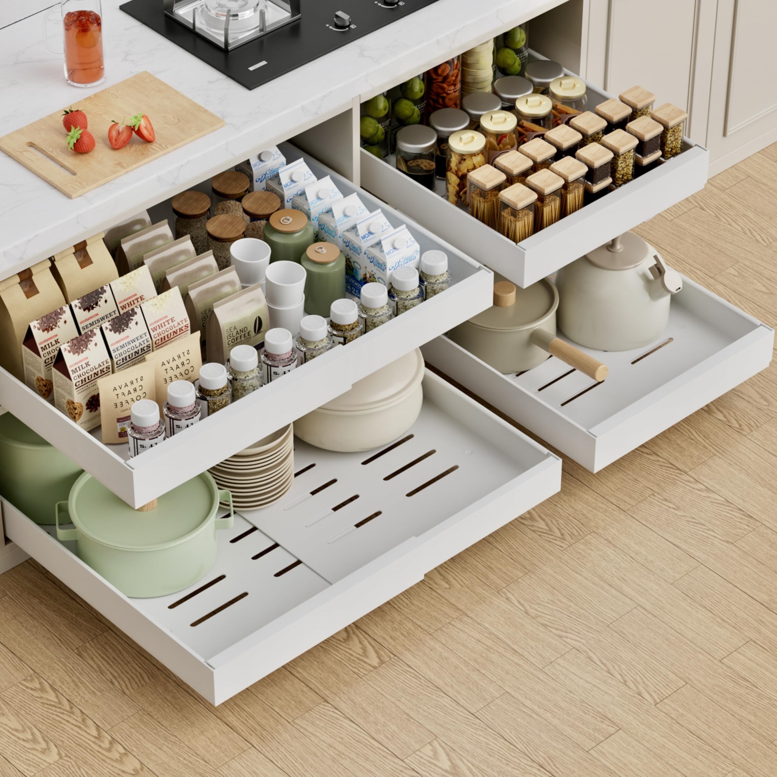 Expandable Pull-Out Cabinet Organizer – 13-20.8" Width, 21" Deep, 3-Slide Rails, Nano Adhesive - View #4
