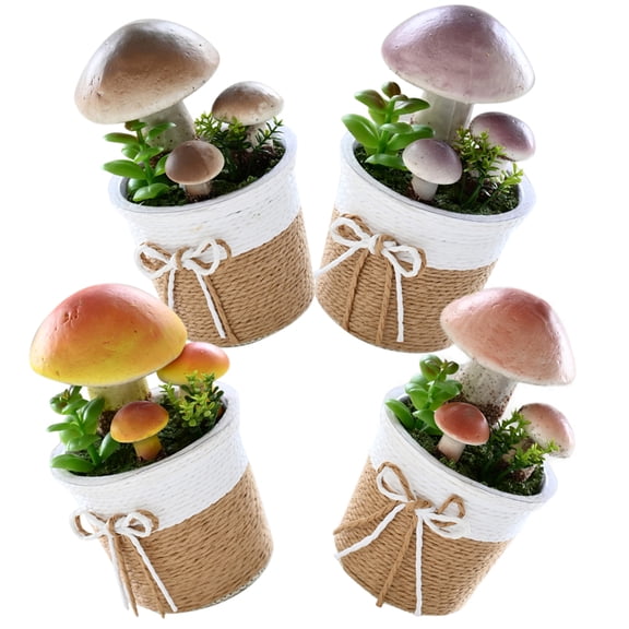 LABSERRON 4Pcs Artificial Mushroom in Pot for Home Decoration Assorted Color