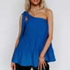 thumbnail image 3 of Camiseta sin mangas para mujer, con un solo hombro, dobladillo con volantes, tipo suelto, Top informal de verano, azul S, 3 of 7