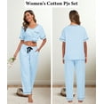 thumbnail image 4 of ANLIQI 100% Cotton Pajamas for Women Short Sleeve Sleepwear & Pants 2 Piece Pjs Loungewear Pj Set with Pocket S-XXL(Light Blue,M), 4 of 7