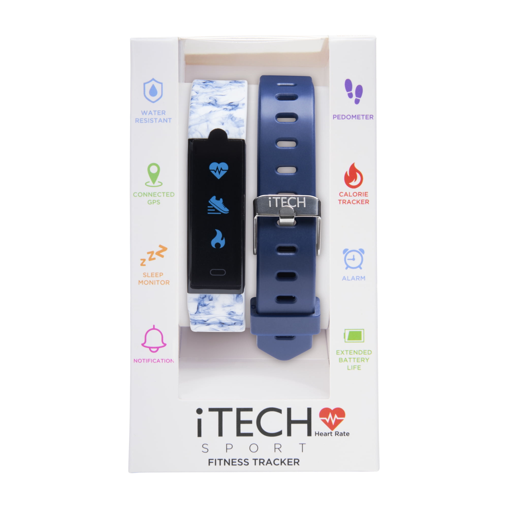 iTech Sport Activity Tracker Smart Watch with Interchangeable Strap, Color: Blue Smoke/Navy