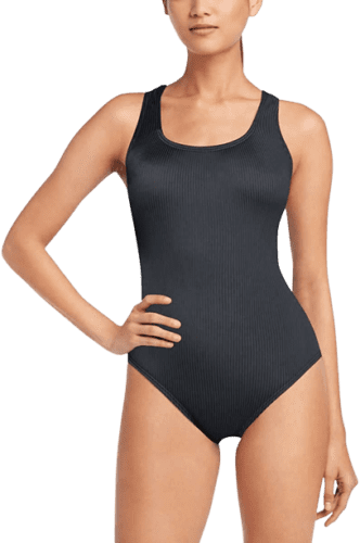 Speedo Womens Ultraback One Piece Swimsuit Black with White Piping 
