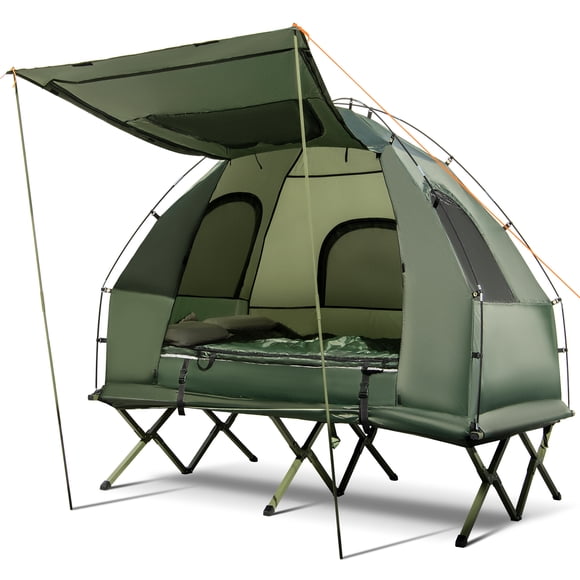 Gymax 2-Person Camping Tent Cot 5-in-1 Folding Camping Bed w/ Air Mattress Pillow Sleeping Bag