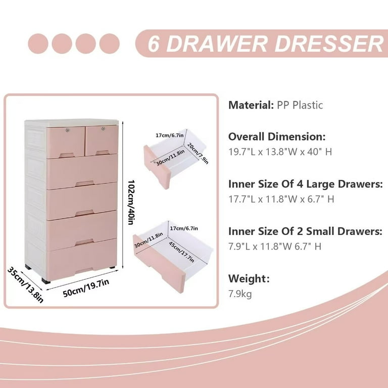 Plastic Drawers Dresser Drawer 5 Drawer Dresser Storage Tower Organizer Unit Vertical for Bedroom Closet+Wheels Small Closet Organizer Shelf Lockable