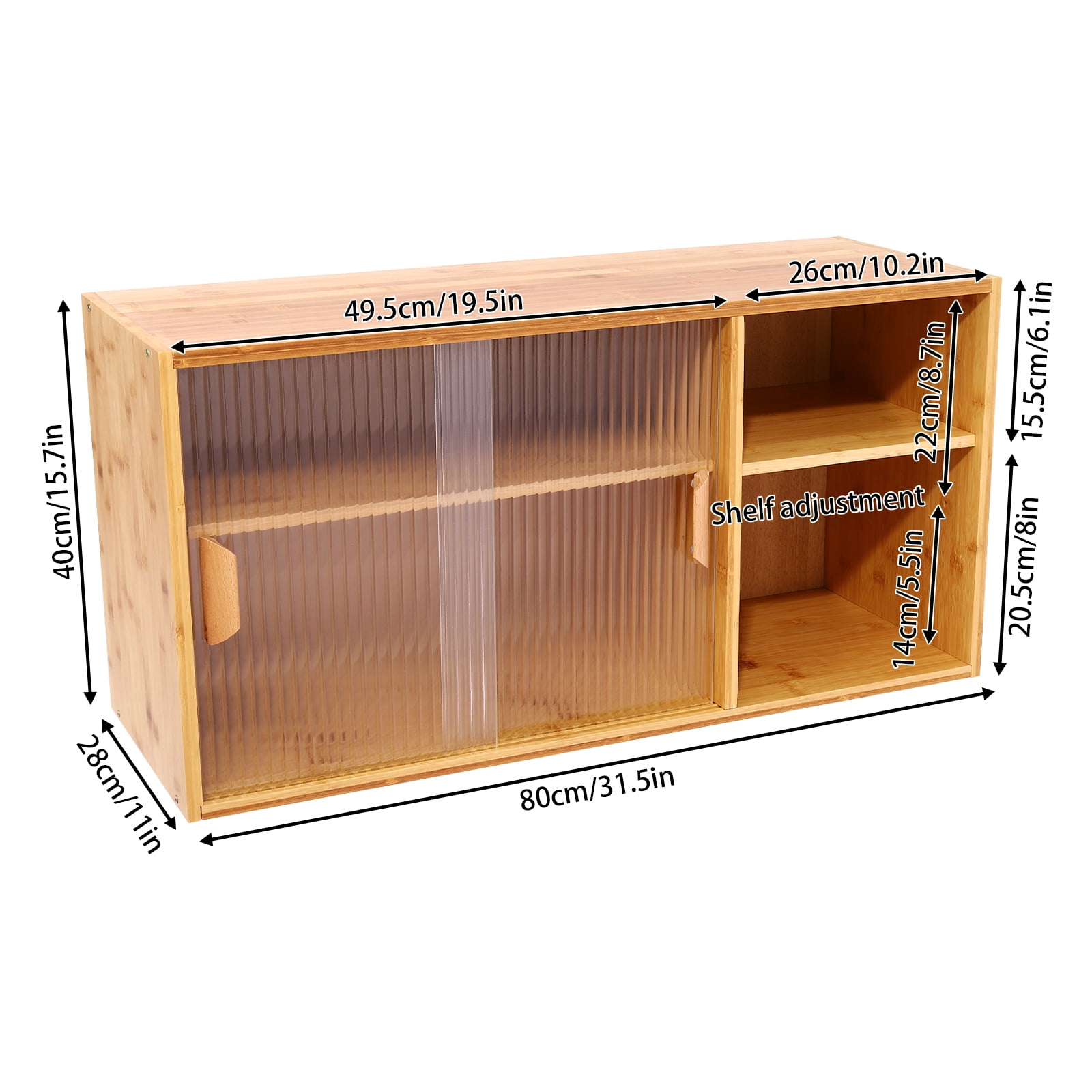 Kitchen Pantry Cabinet, Wall Mounted Bamboo Pantry Sideboard Wood Small 2-Tier Countertop Storage Cabinet with Sliding Glass Door Food & Utensils Cupboard for Dining Room, Home