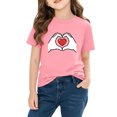 thumbnail image 4 of Girls Pink Cotton T-Shirt with Heart Graphic, Kids Short Sleeve Tee for Ages 4-10, Soft Casual Top,Size 7 T, 4 of 9