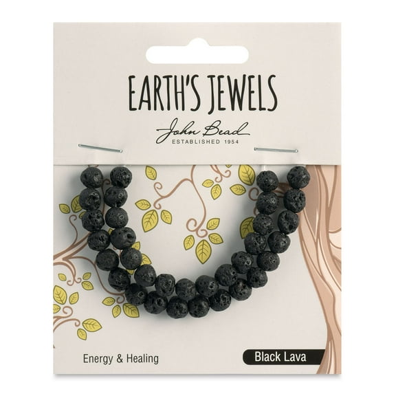 John Bead Earth's Jewels Black Lava Beads - Round, 6 mm, 33 beads