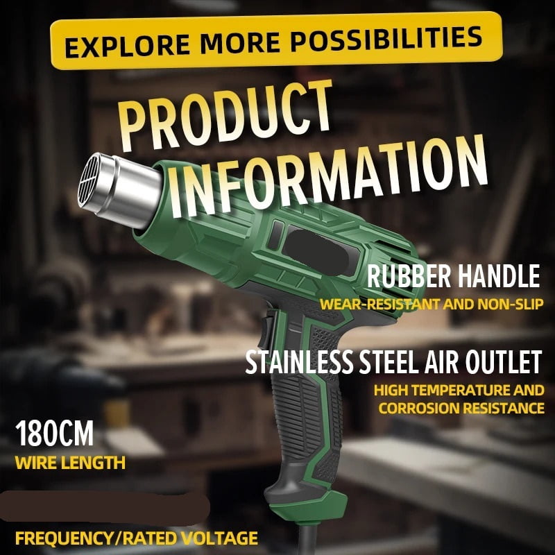 2000W Industrial Heat Gun Adjustable Temperature 60-600 with 4 Nozzles Dual Speed Hot Air Gun for Welding Shrink Wrapping ,Variable Temperature