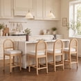 thumbnail image 2 of Hawsaiy Farmhouse Rattan Counter Height Bar Stools Set of 6, Chenille Upholstered Kitchen Island Chairs with Solid Wood Frame, Natural, 2 of 8