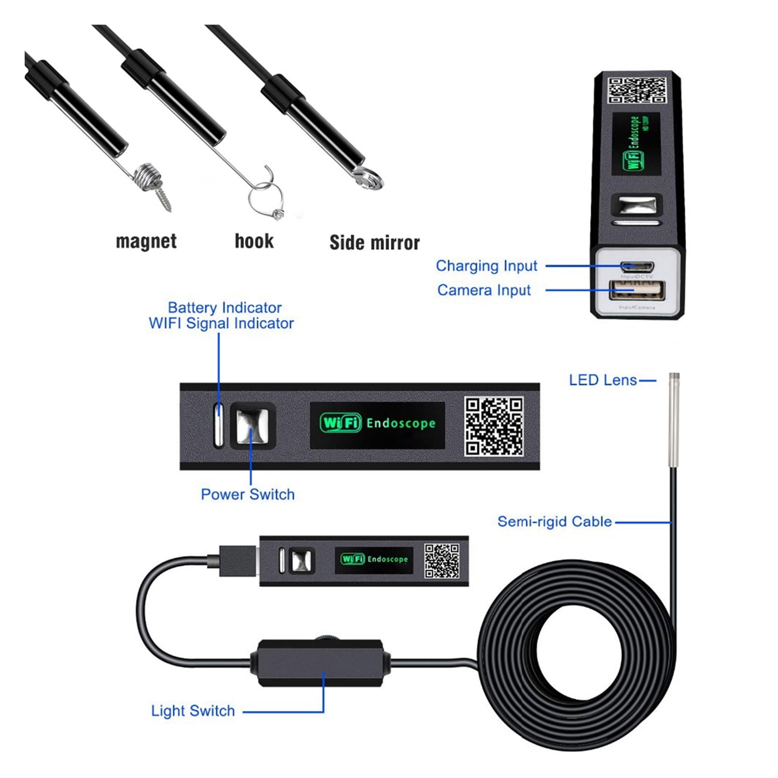Wireless Snake Camera 1200P 3.9mm WiFi Inspection Camera HD Endoscope With 6 LED Rigid Cable Borescope , User-Friendly Borescopes