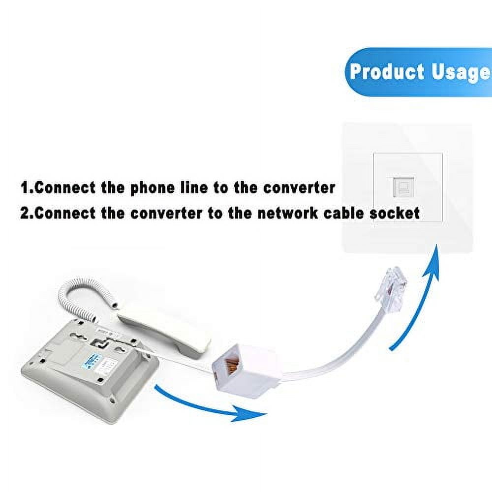 Lot De 2 Adaptateurs RJ45 Vers RJ11 - Convertisseur 8P8C Vers 6P4C - Pour Modem ADSL, Téléphone, Fax - Plug-and-play - Signal Stable, Contacts Plaqués Or - 10
