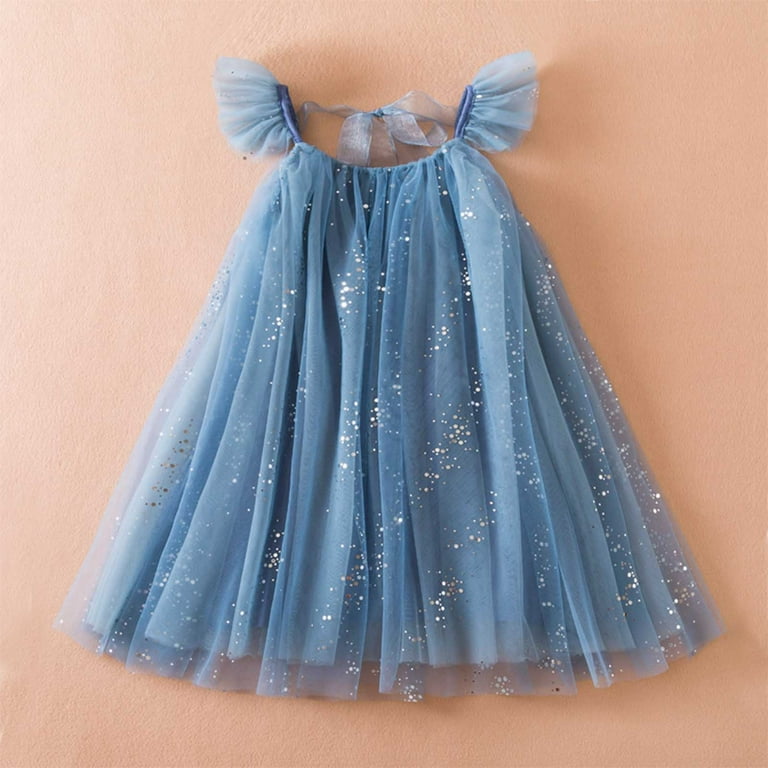 Lnwuy Girls Summer Fashion Short-Sleeved Dressesloose Soft Comfy Breathable Mesh Fluffy Tulle Fairy Dresses Blue 120, Kids Unisex