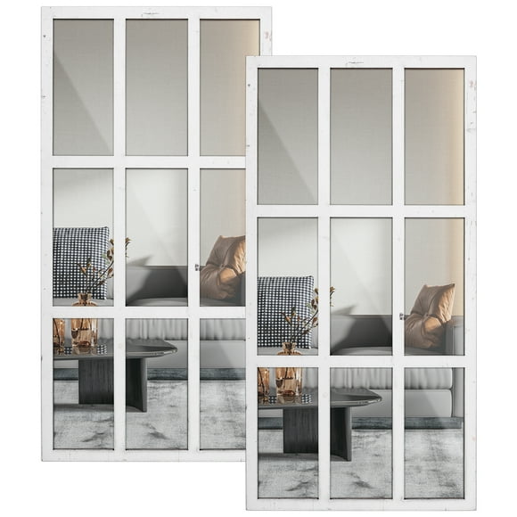 Ikoopy 2PCS Arched Window Mirror Retro Entry Wall Mirror Decal Acrylic Rectangle Windowpane Mirror