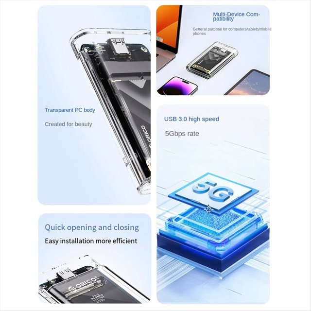 Adaptador Externo Transparente Caja MSATA SSD A USB 5Gbps