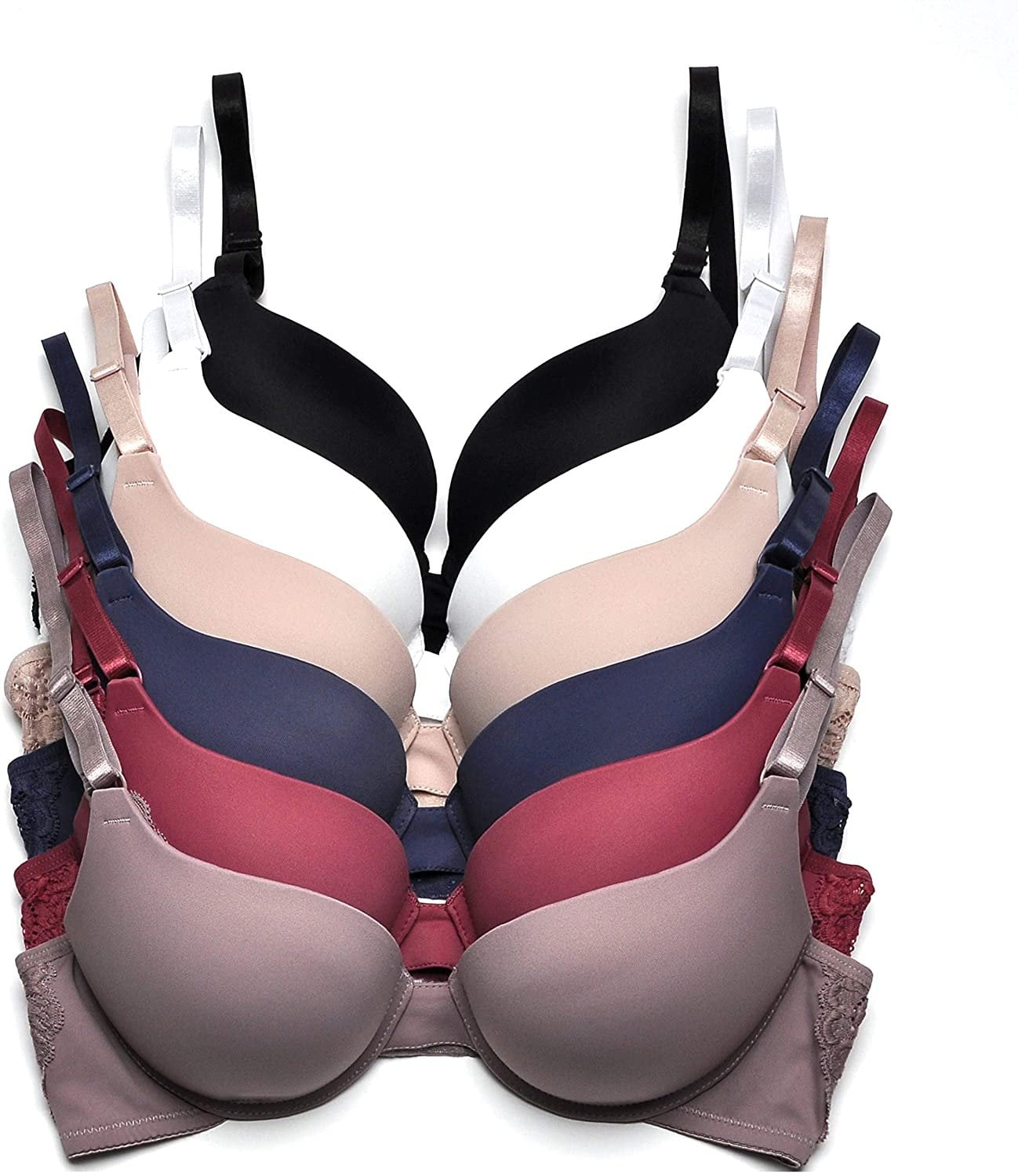 6 pcs Max Lift Power Wired Add 2 Cup Sizes T-Shirt Double Push Up Bra (38B)  