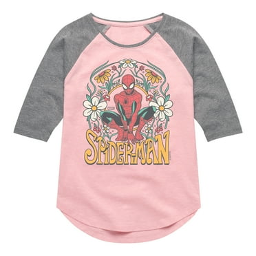 Marvel Spider-Man - Florals - Toddler And Youth Girls Shirt Tail Raglan