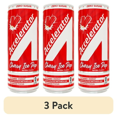 (3 pack) Accelerator Cherry Ice Pop Energy Drink, 12 fl oz can