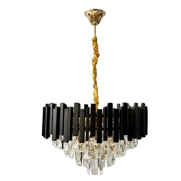 Candelabro De Techo Cristal Negro Dorado Cityluz 6 Luces E14
