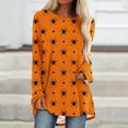 thumbnail image 2 of Odeerbi Halloween Vintage Graphic Shirts for Women Long Sleeve Retro Blouse Summer Fashion Casual Print Round Neck Loose T-shirt Tops Orange, 2 of 5